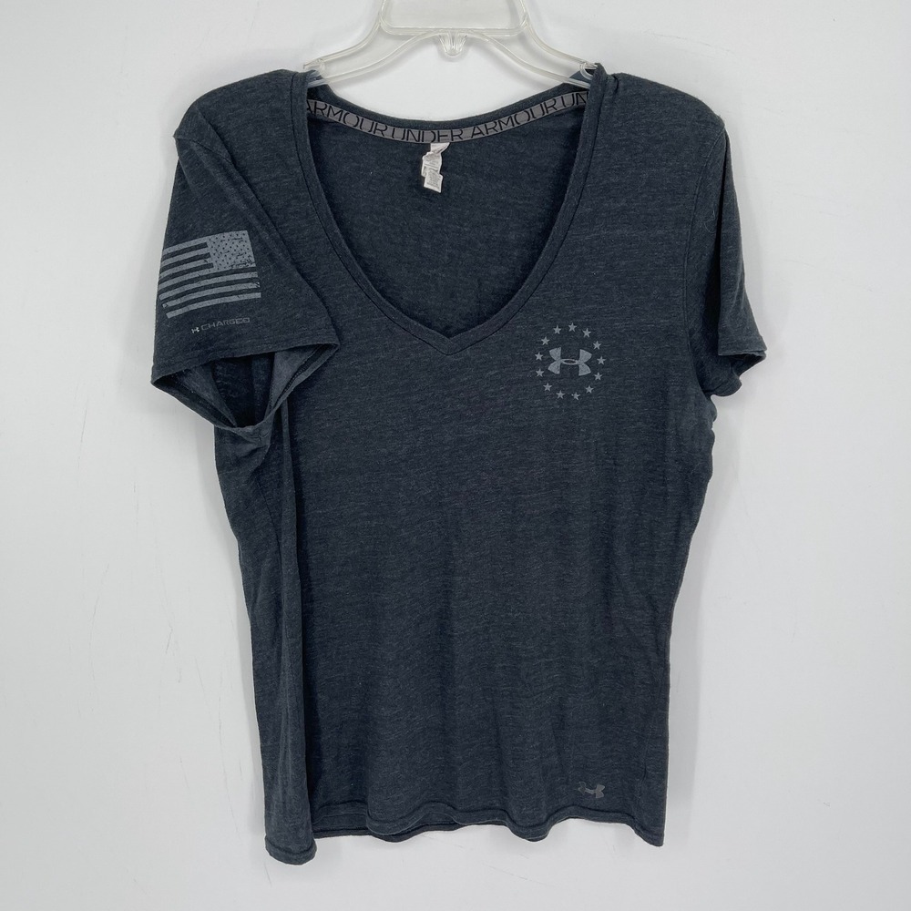 Under Armour Women's Gray Wounded Warrior Project Freedom V-Neck T-Shirt Size XL